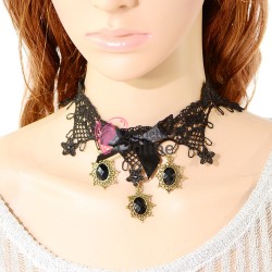 Colier  elegant gotic CG022 Negru cu dantela